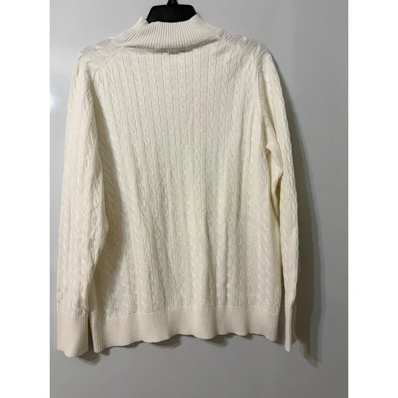 Lands End Ivory Cable Knit Mock Neck Cotton Sweater Womens 1X 100% Cotton Classi - Picture 2 of 5